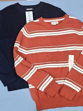 Cat & Jack Red and Navy Striped Crewneck Sweater